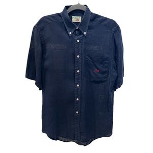 Vintage Perlis Clothing Linen Crawfish Men's Short Sleeved Button Down Shirt